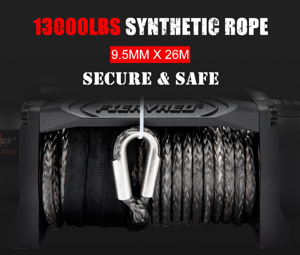 FIERYRED 12V 13000LBS Wireless Electric Winch Synthetic Rope