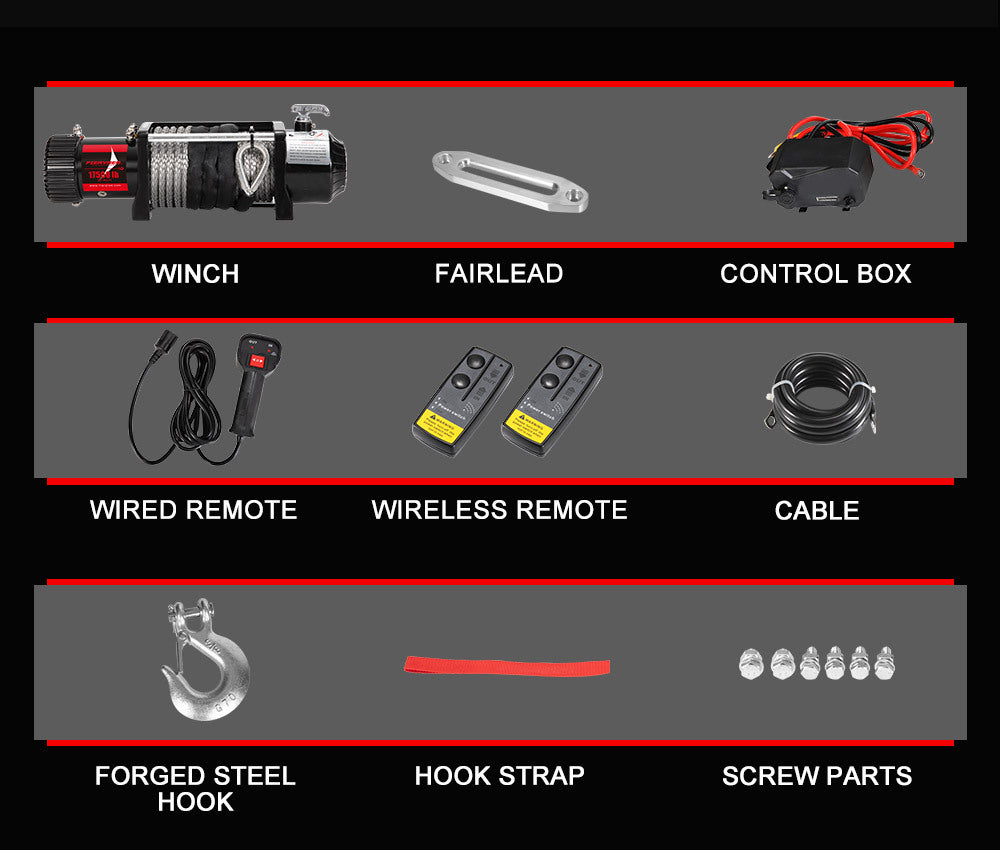 FIERYRED 12V 17500LBS Wireless Electric Winch Synthetic Rope