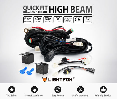 LIGHTFOX Smart Harness Plug and Play High Beam Driving Light Bar Spotlights Wiring Harness