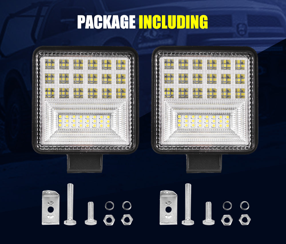 LIGHTFOX Pair 4" inch LED Work Lights Spot Flood Square Fog Lamp Reverse Offroad Truck