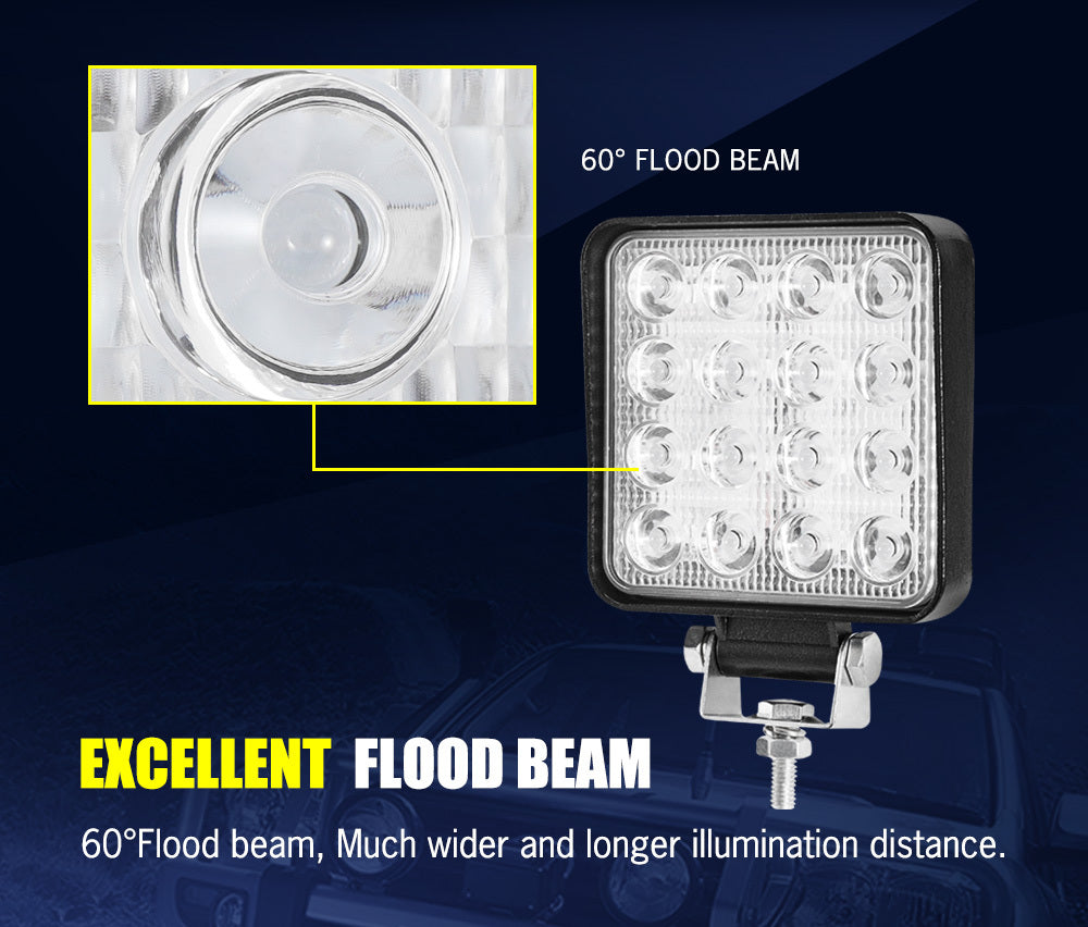 LIGHTFOX 2x 4inch 80W Square LED Work Lights Bar Spot Flood Reverse 4WD Ute Truck