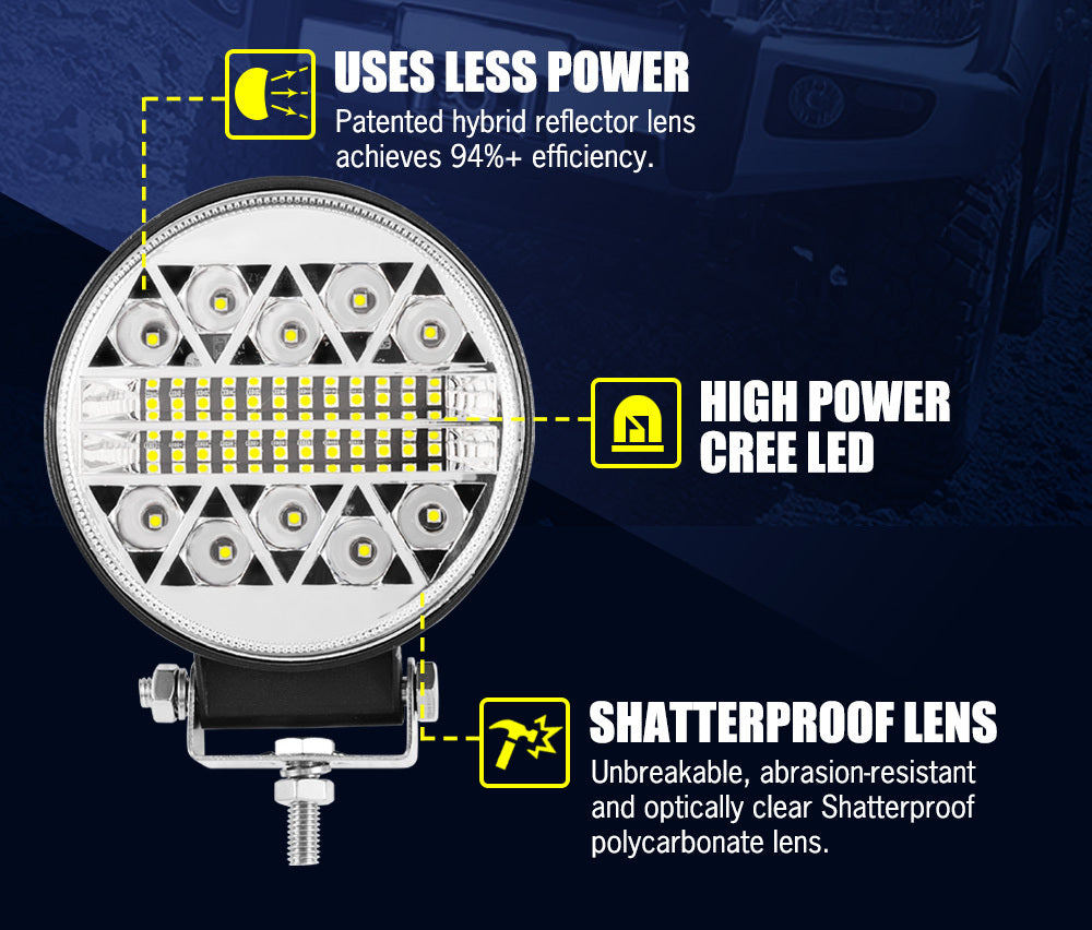 LIGHTFOX 2x4inch Round LED Work Light Combo Driving Lamp Reverse Offroad 4WD