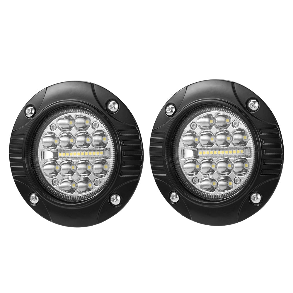 LIGHTFOX 2x 5inch Flush Mount LED Work Light Bar Combo Reverse Round Fog Lamp 4WD