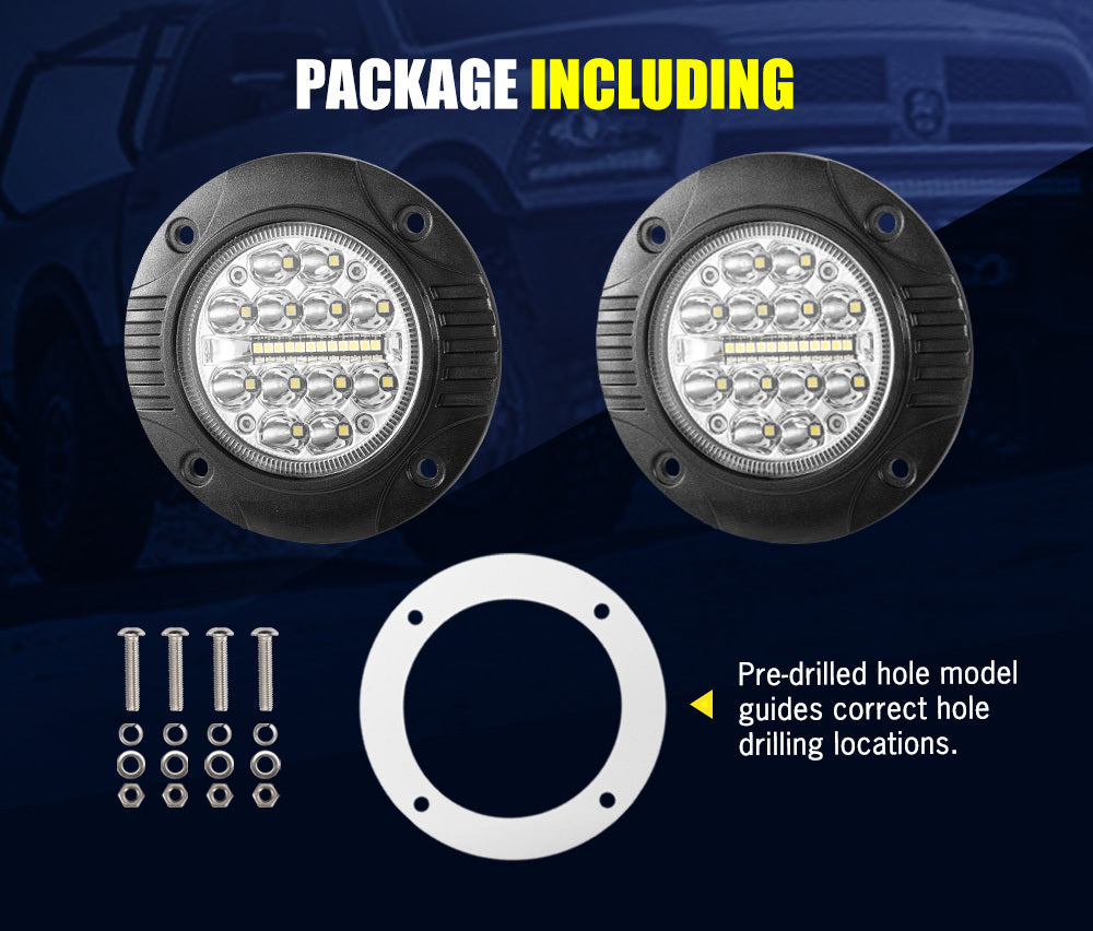 LIGHTFOX 2x 5inch Flush Mount LED Work Light Bar Combo Reverse Round Fog Lamp 4WD