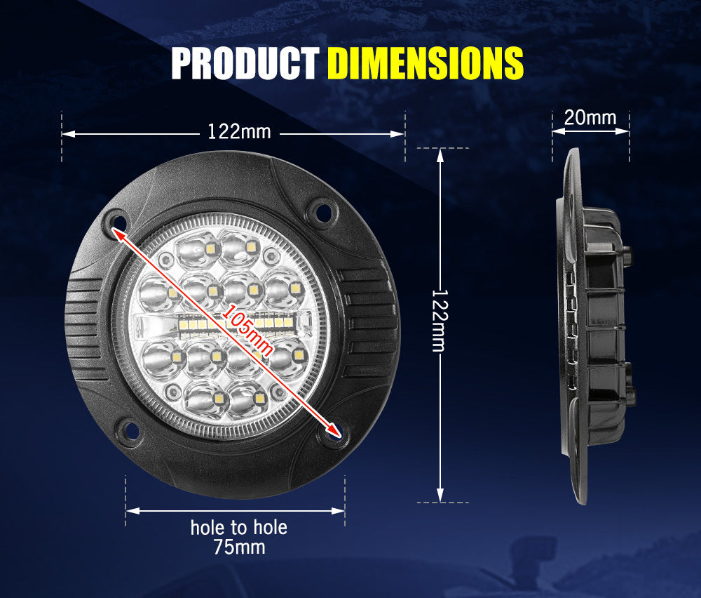 LIGHTFOX 2x 5inch Flush Mount LED Work Light Bar Combo Reverse Round Fog Lamp 4WD