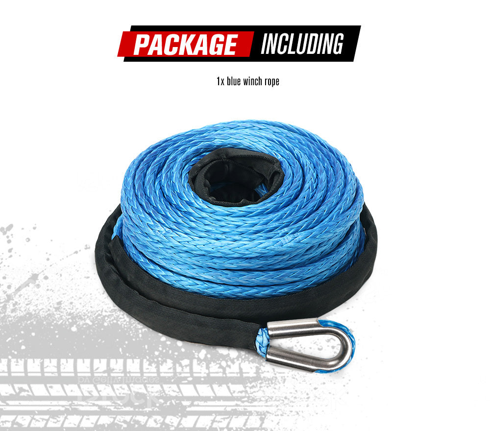 FIERYRED 10MM X 30M Synthetic Winch Rope Dyneema Sk75 Tow Recovery Cable 4WD Car Blue