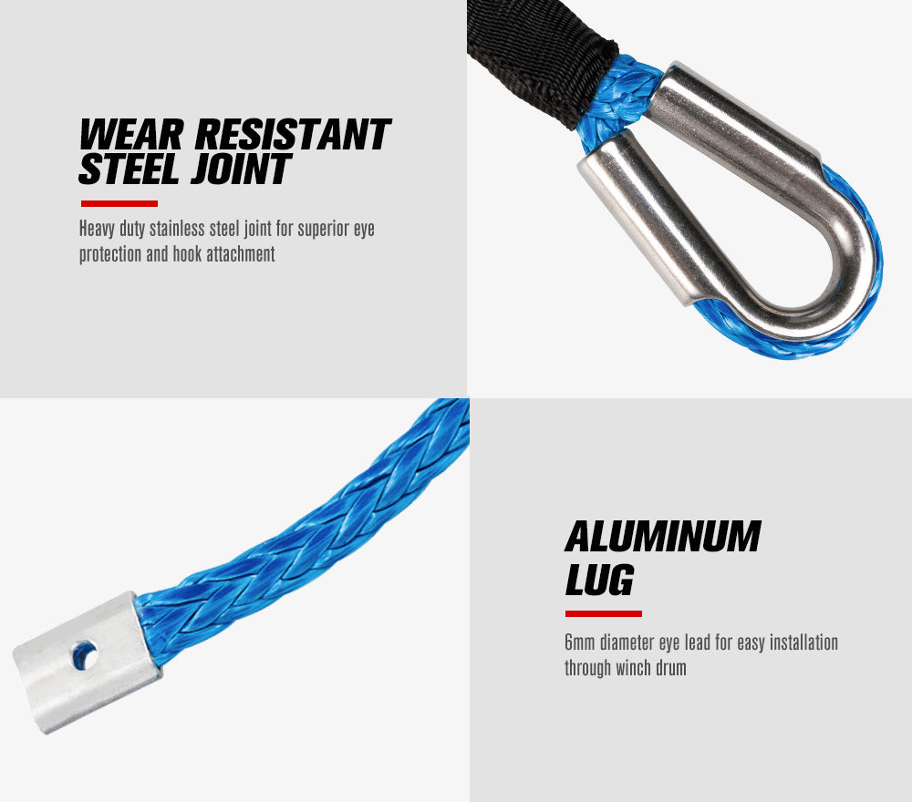 FIERYRED 10MM X 30M Synthetic Winch Rope Dyneema Sk75 Tow Recovery Cable 4WD Car Blue