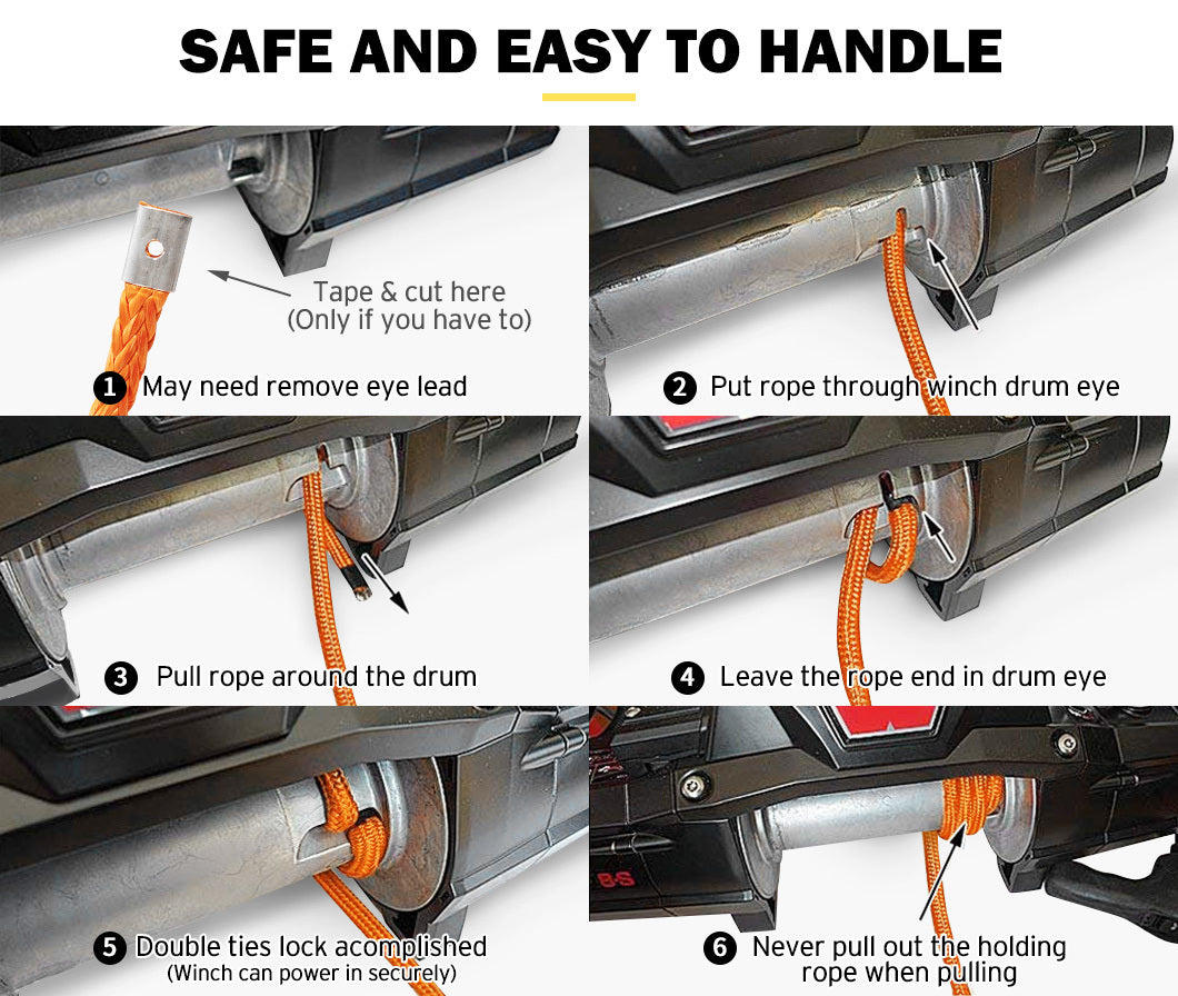 FIERYRED Synthetic Winch Rope 10MM x 30M Dyneema SK75 Tow Recovery Rope Orange 4WD