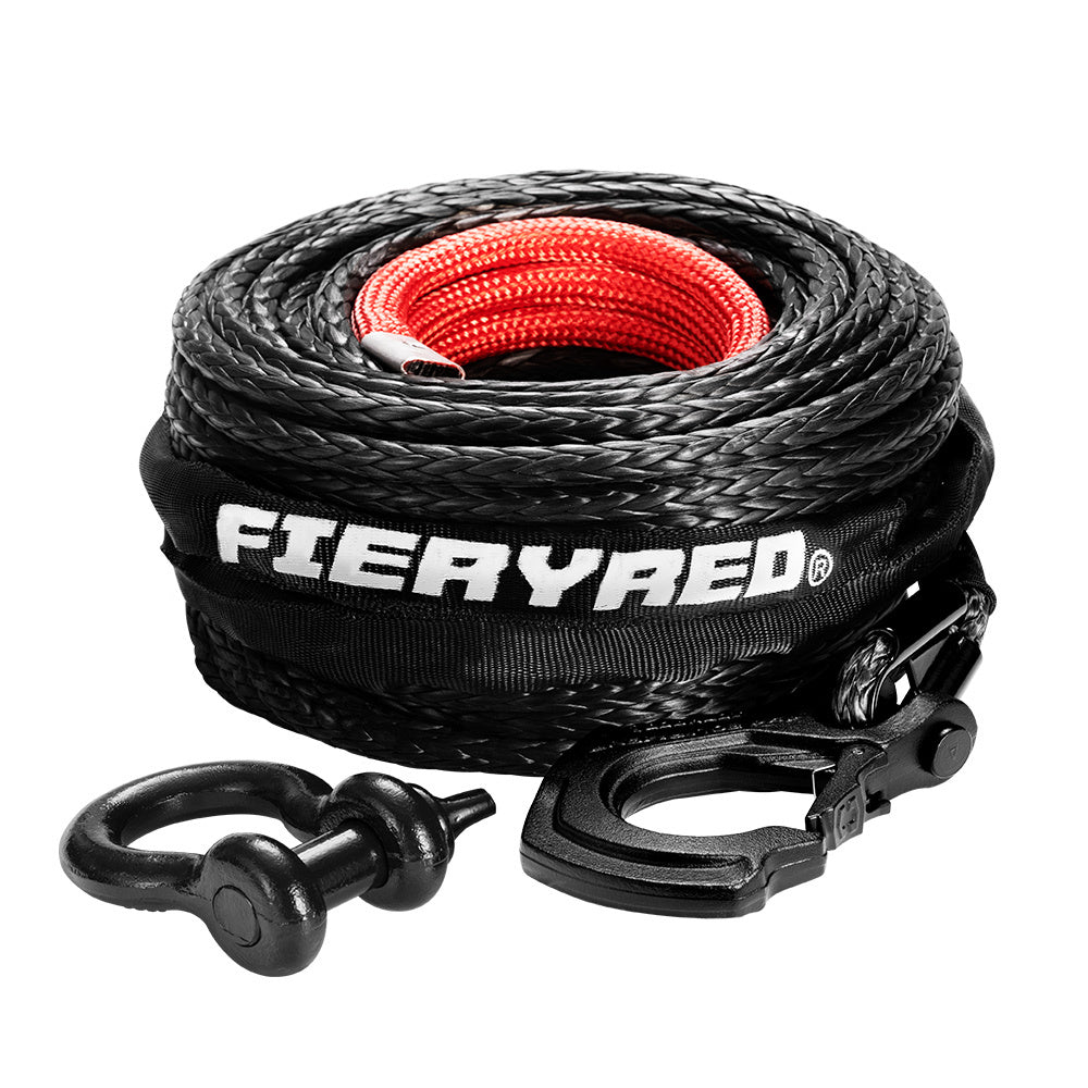 FIERYRED Winch Rope 10MM x 30M Dyneema SK75 Hook Synthetic Car Tow Recovery Cable Black
