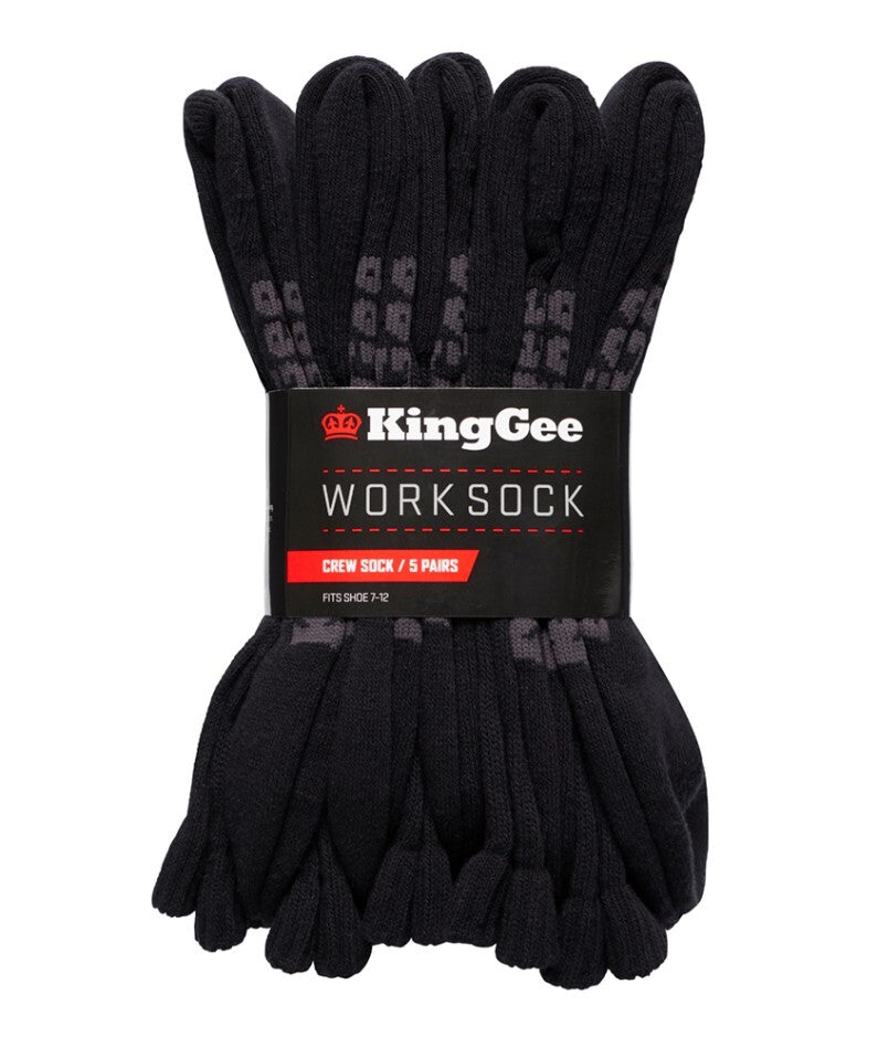 KingGee Mens Crew Cotton Work Sock - 5 Pack