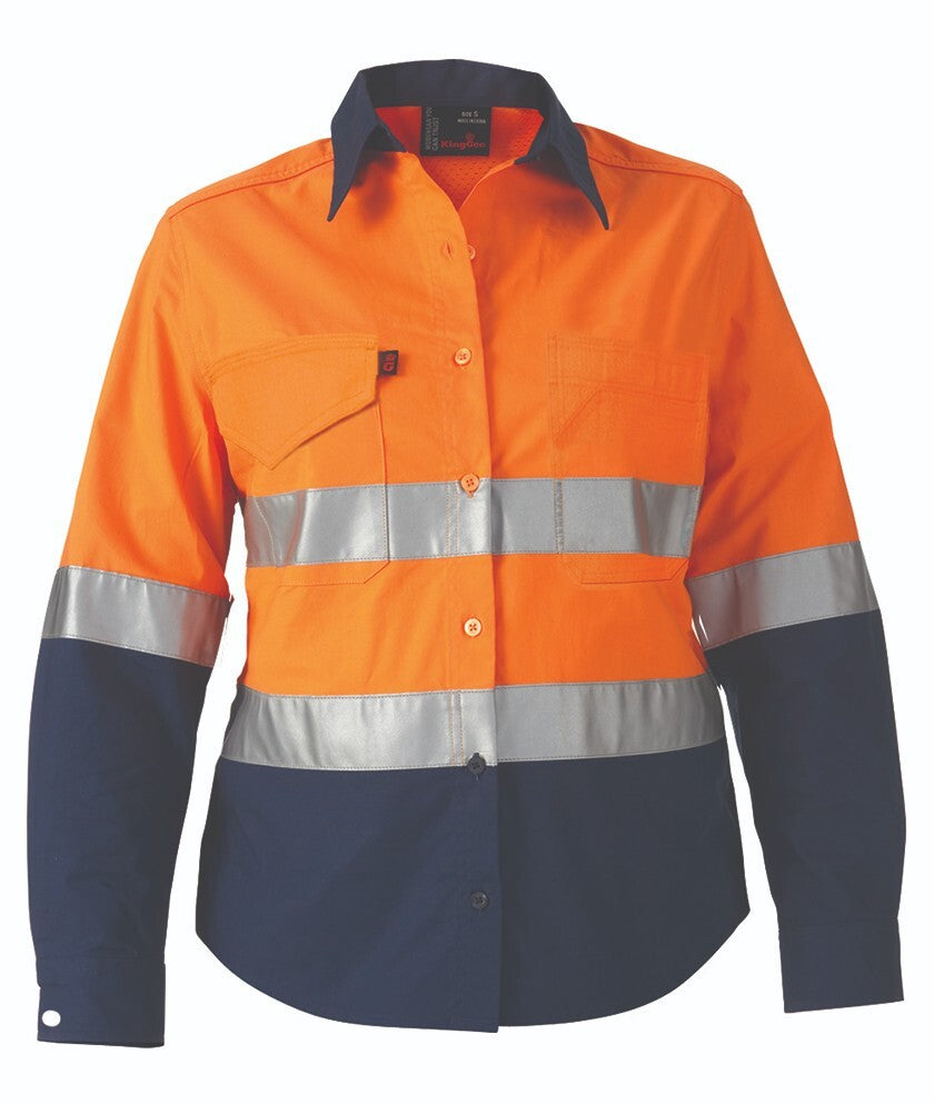 KingGee Workcool2 Womens Hi Vis Ref Spliced Shirt Long Sleeve