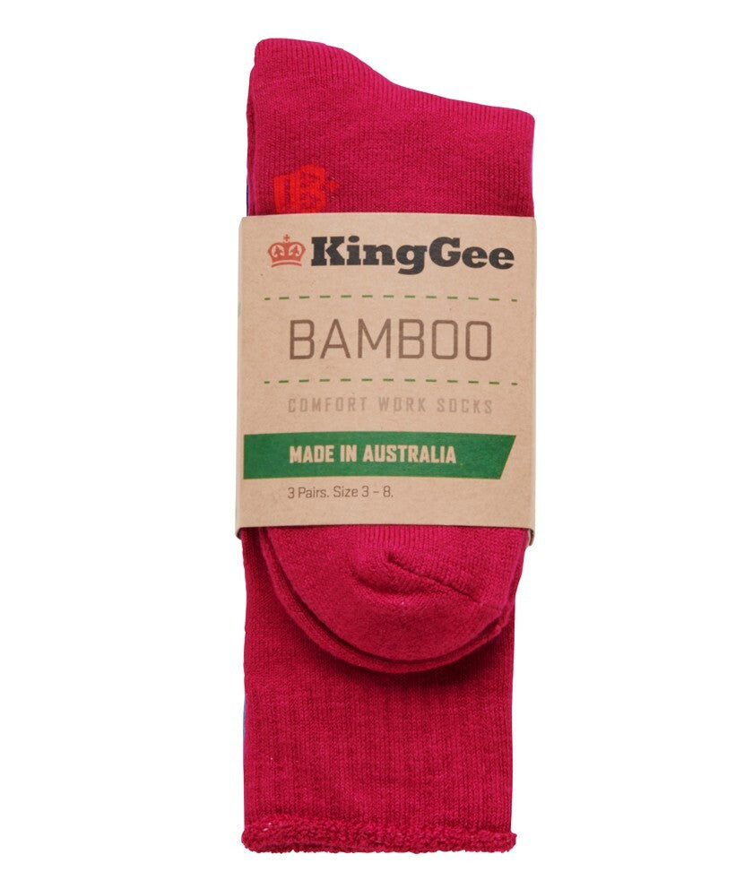 KingGee Womens Bamboo Work Sock 3 pack Colour Purple/Teal/Pink Size 3-8