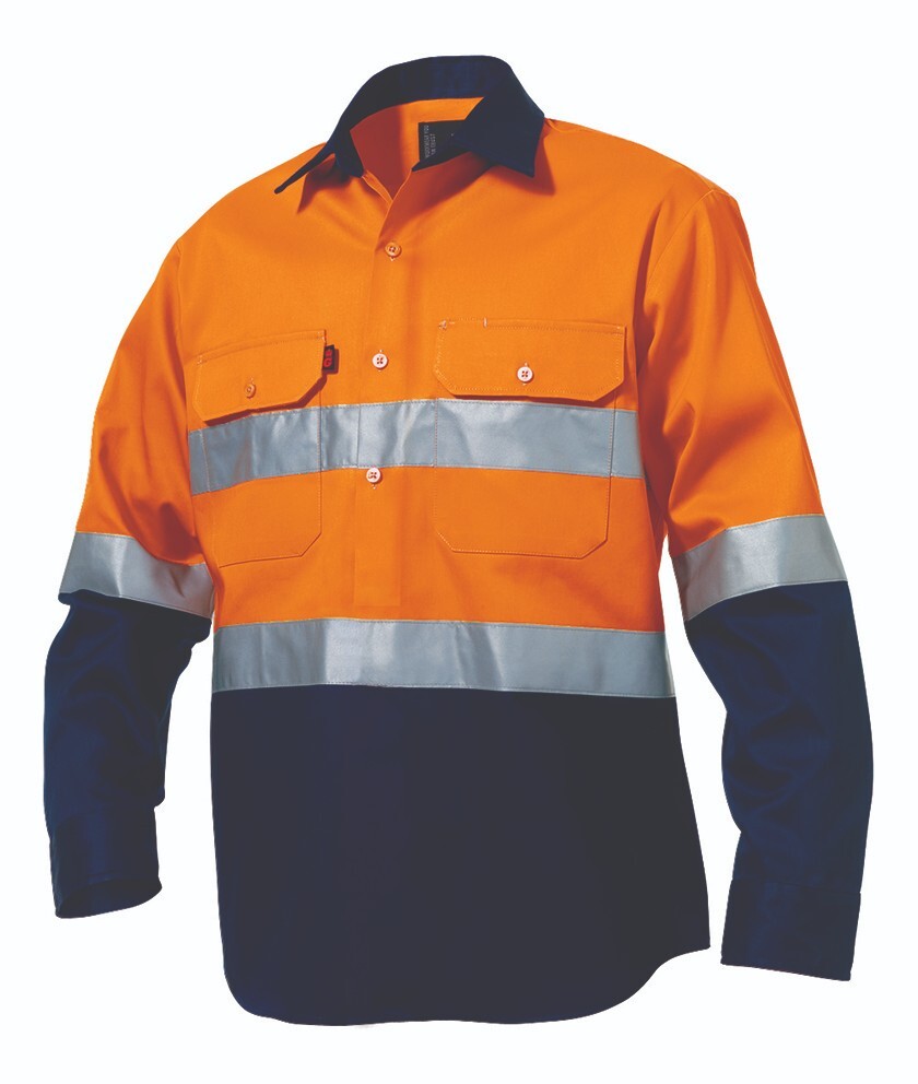 KingGee Mens Reflective Closed Front Spliced Drill Shirt Long Sleeve