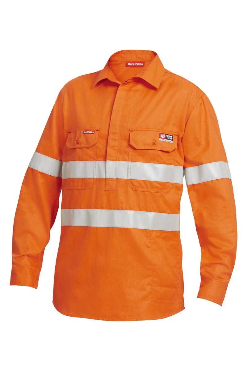 Hard Yakka Shieldtec Fr Full Hi-Visibility Closed Front Long Sleeve Shirt With Fr Tape