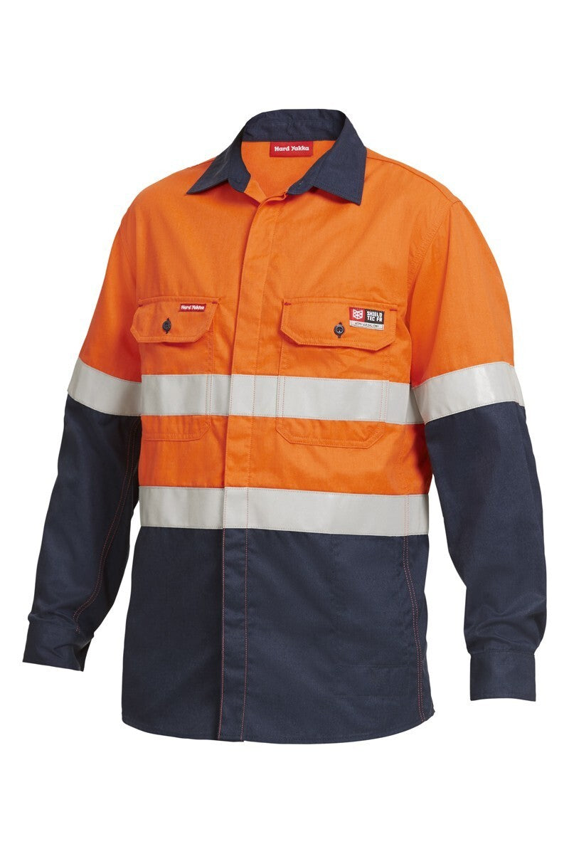 Hard Yakka Shieldtec Fr Hi-Visibility Two Tone Open Front Long Sleeve Shirt With Fr Tape
