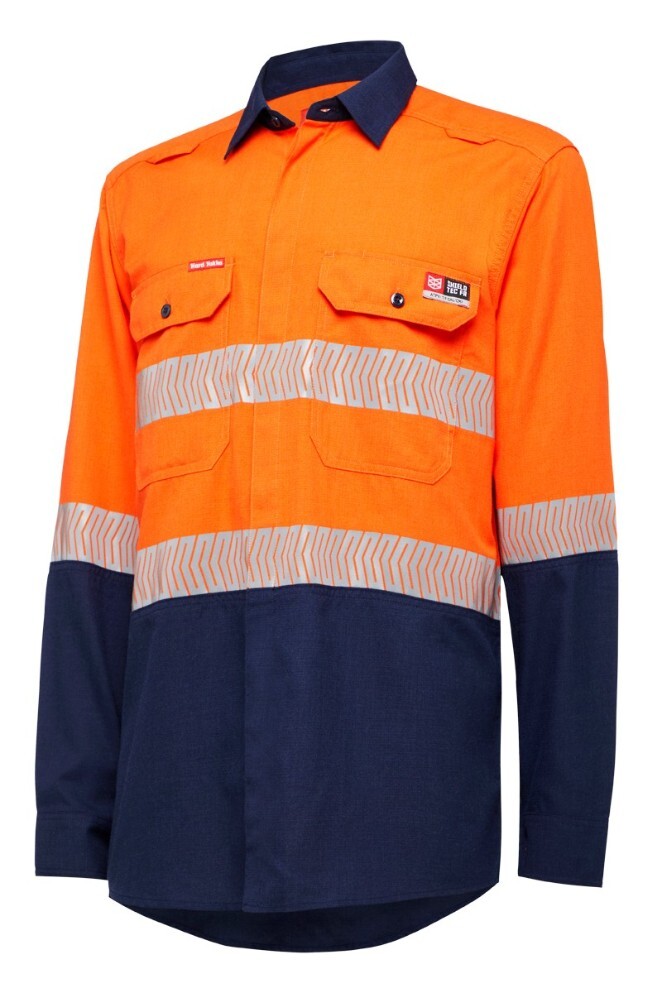 Hard Yakka Shieldtec Lenzing Fr Hi-Visibility Two Tone Long Sleeve Open Front Shirt With Tape