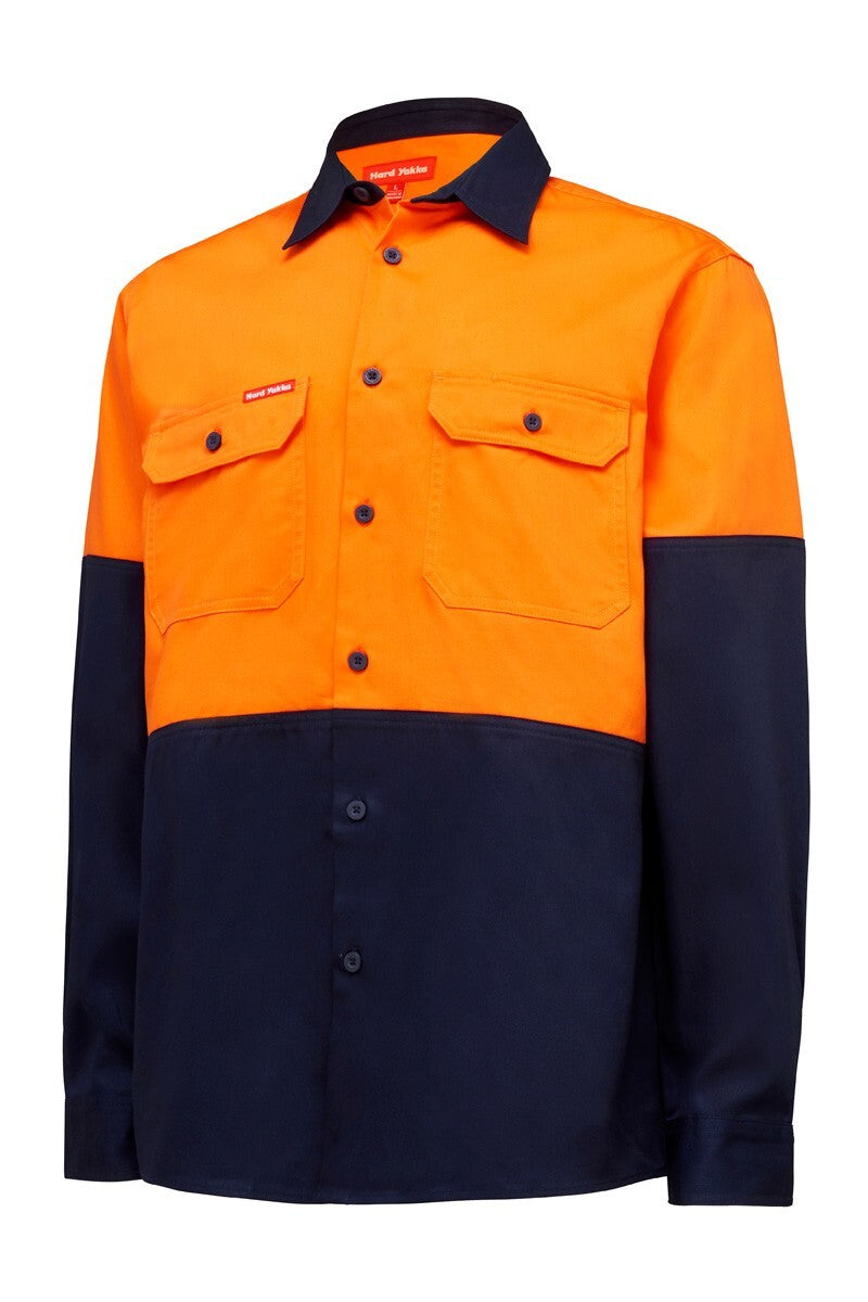 Hard Yakka Hi Vis L/Sl H/Weight 2Tone Cotton Drill Shirt