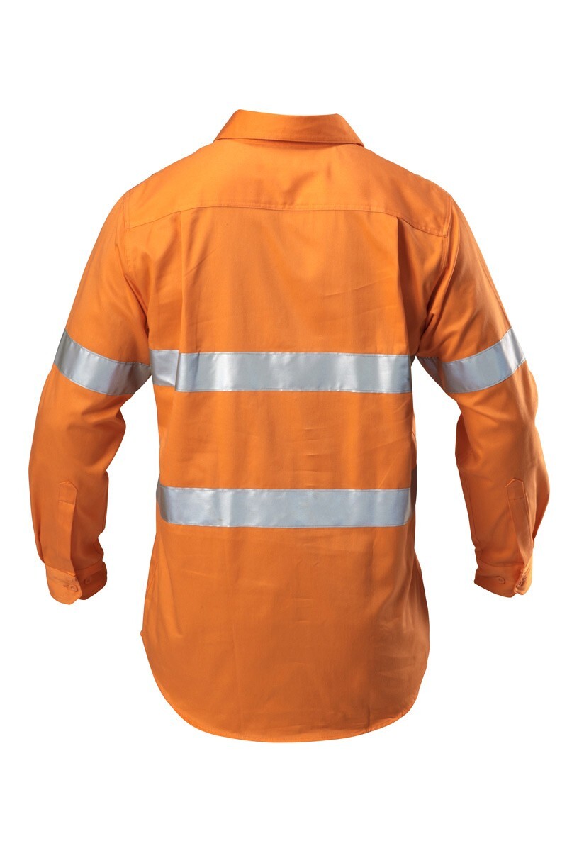 Hard Yakka Foundations Hi-Visibility Closed Front Cotton Drill Long Sleeve Shirt With Tape