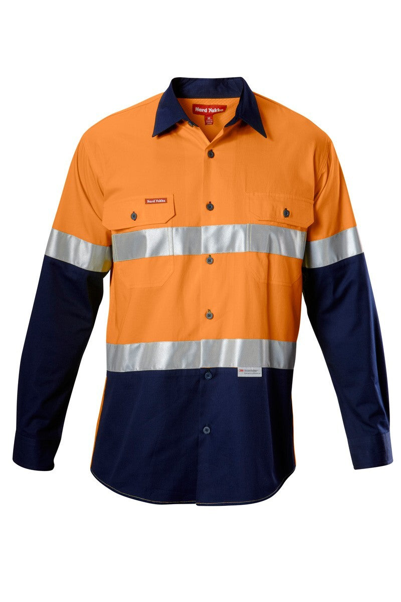 Hard Yakka Koolgear Hi-Visibility Two Tone Cotton Twill Ventilated Shirt With Tape Long Sleeve