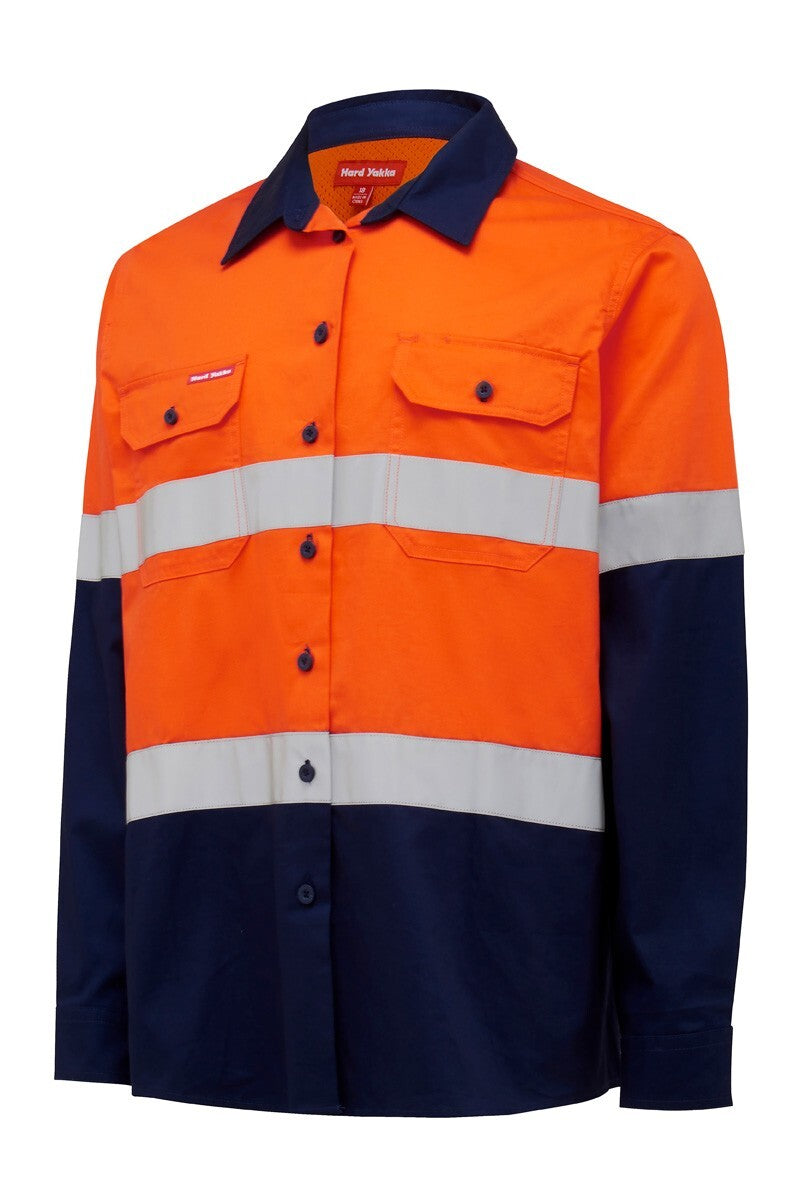 Hard Yakka L/Sl Hi Vis L/Weight 2 Tone Ventilated Shirt W/Tape