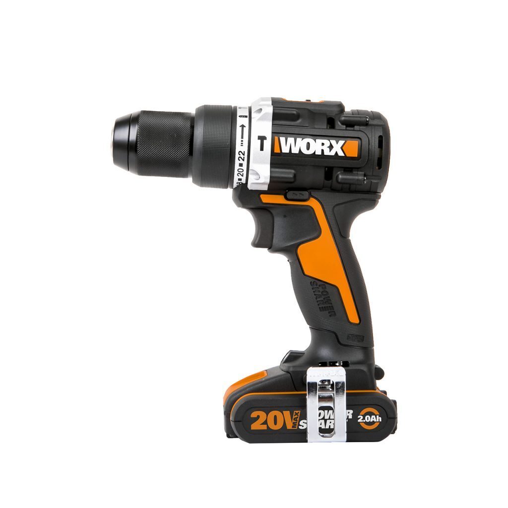 WORX 20V Cordless Brushless 13mm Hammer Drill w/ 2x POWERSHARE Battery & Charger - WX352