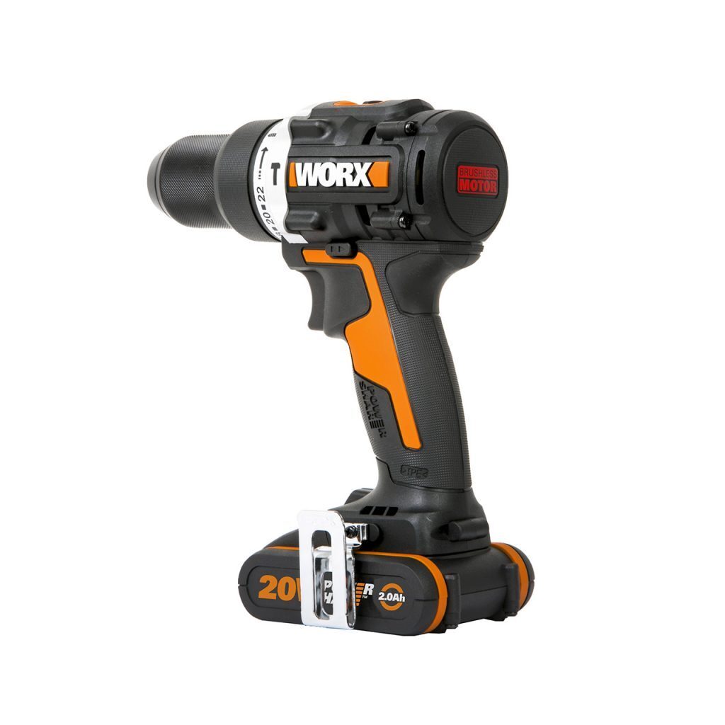 WORX 20V Cordless Brushless 13mm Hammer Drill w/ 2x POWERSHARE Battery & Charger - WX352