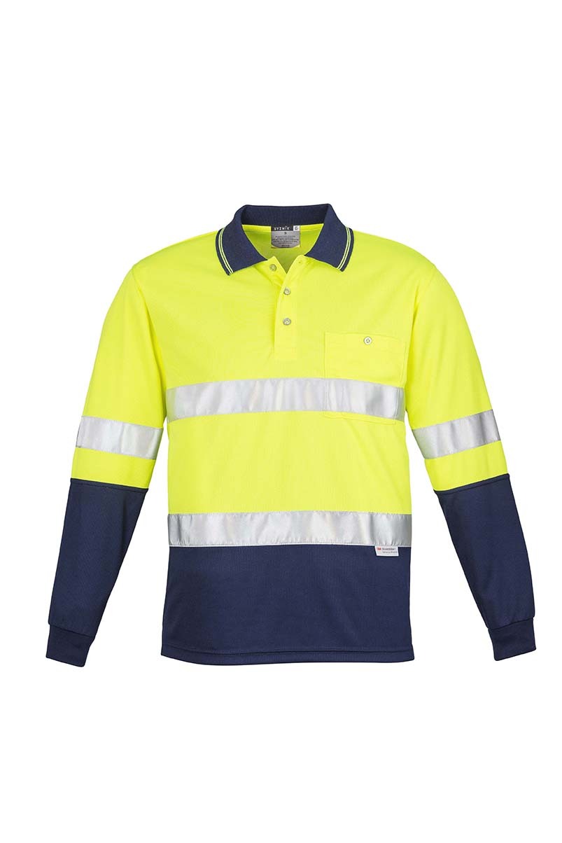 Syzmik Mens Hi Vis Spliced Polo Long Sleeve Hoop Taped