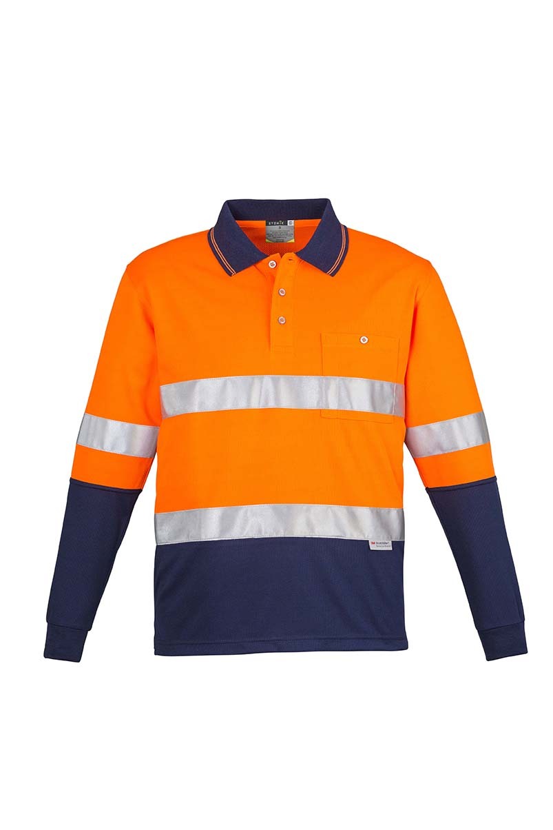 Syzmik Mens Hi Vis Spliced Polo Long Sleeve Hoop Taped