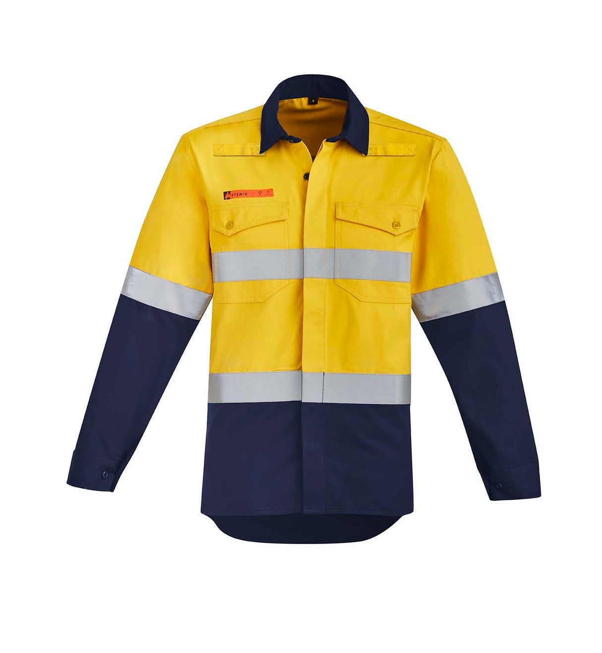 Syzmik Mens Orange Flame HRC 2 Hoop Taped Open Front Spliced Shirt