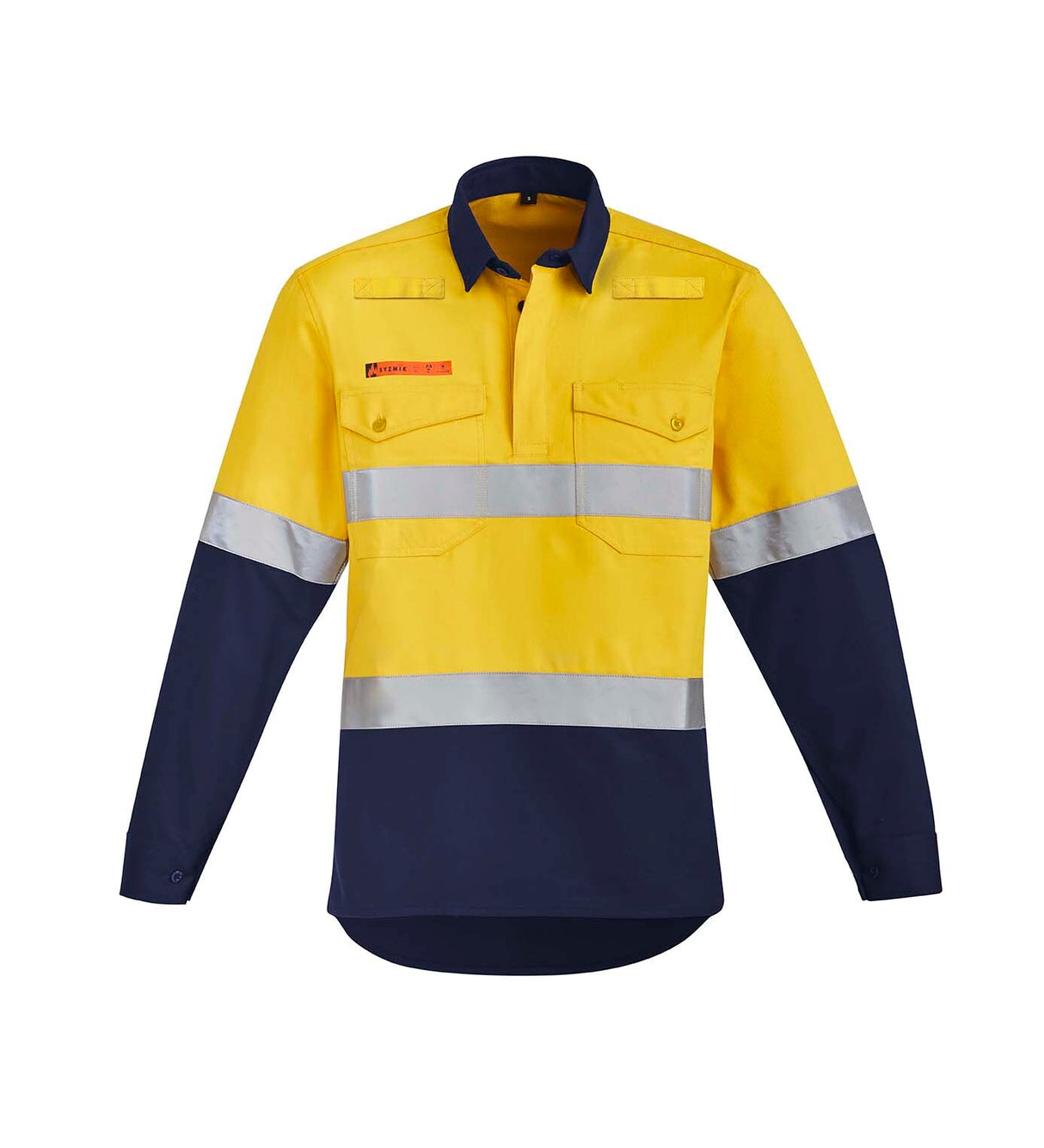 Syzmik Mens Orange Flame HRC 2 Hoop Taped Closed Front Spliced Shirt