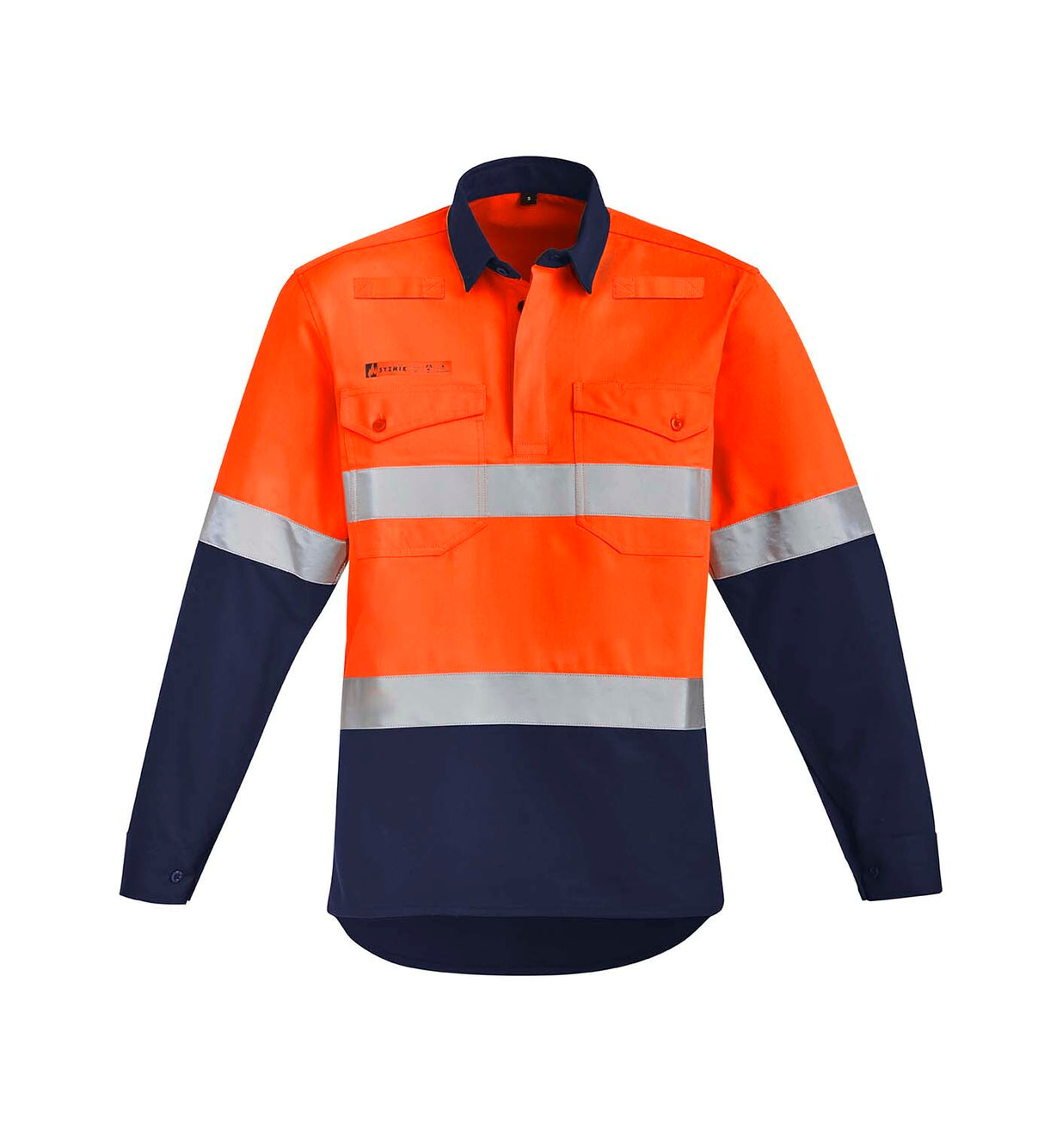 Syzmik Mens Orange Flame HRC 2 Hoop Taped Closed Front Spliced Shirt