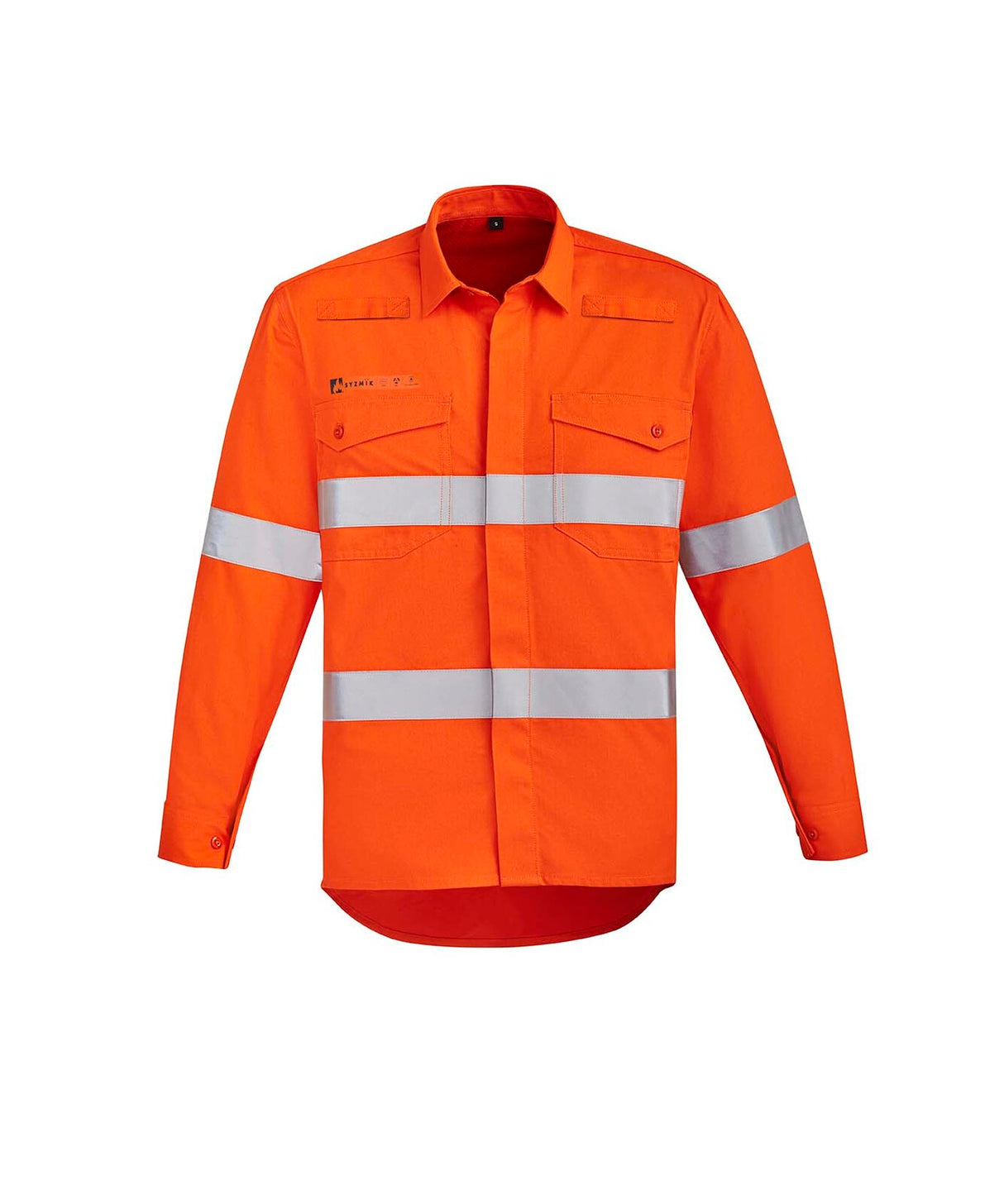 Syzmik Mens Orange Flame HRC 2 Hoop Taped Open Front Spliced Shirt