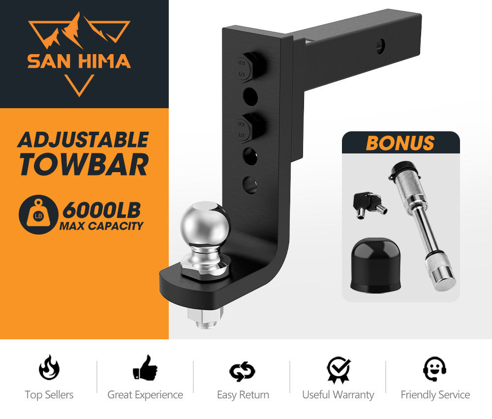 SAN HIMA Adjustable Towbar drop Tow Bar Ball Mount Tongue 2" Hitch Trailer 6000LBS 4WD Car