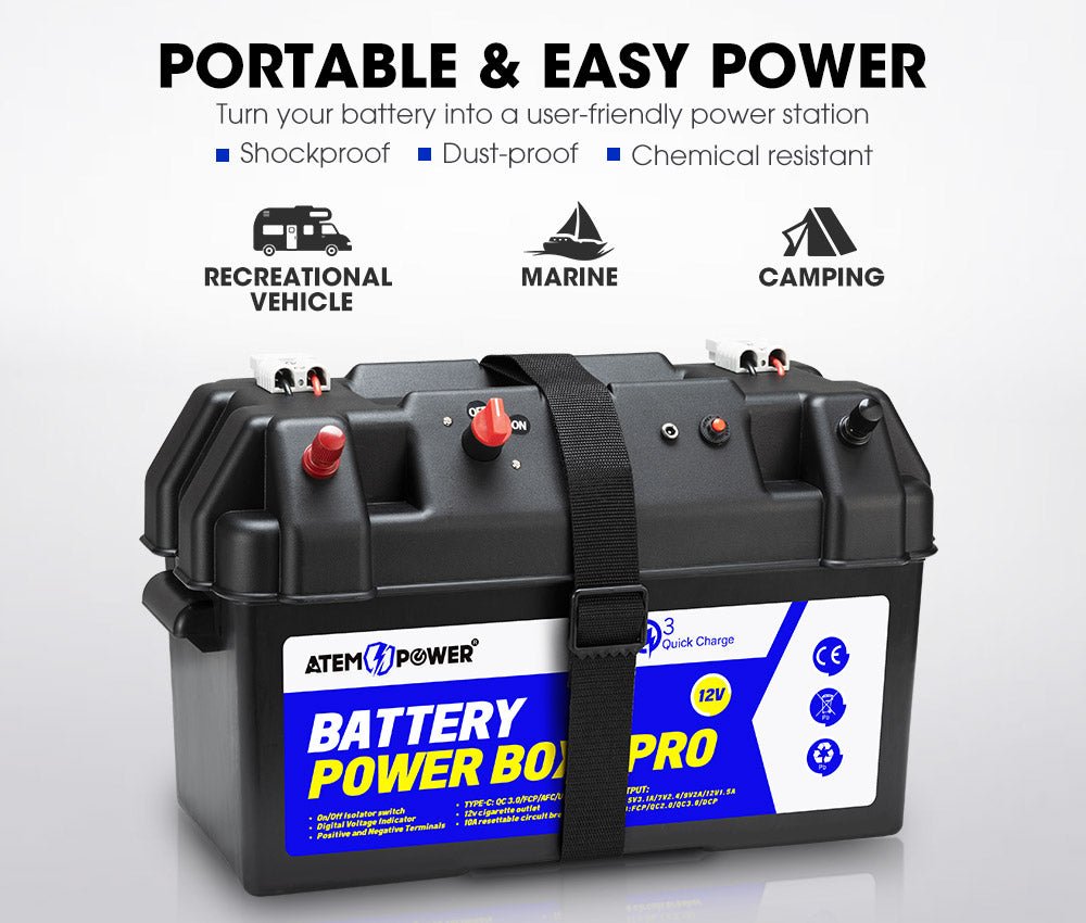 Atem Power 100AH 12V LiFePO4 Lithium Iron Phosphate Battery + 12V Battery Box