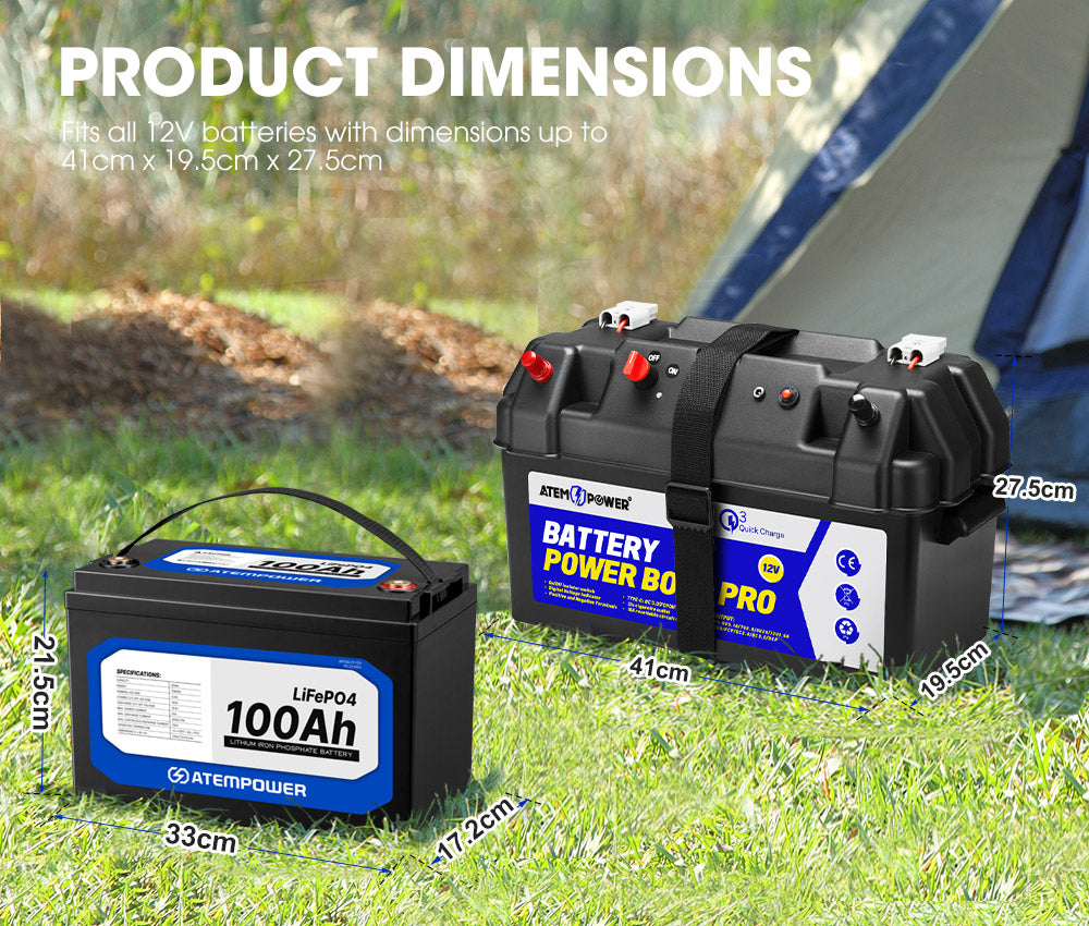 Atem Power 100AH 12V LiFePO4 Lithium Iron Phosphate Battery + 12V Battery Box