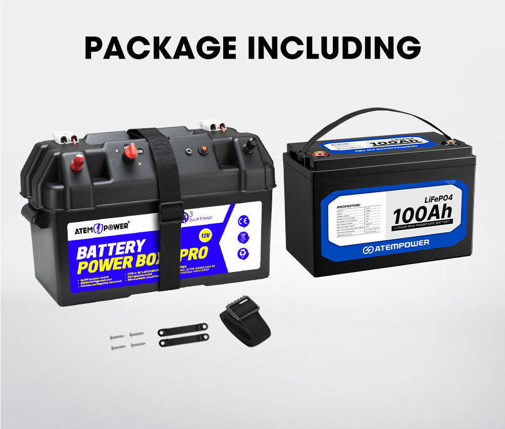 Atem Power 100AH 12V LiFePO4 Lithium Iron Phosphate Battery + 12V Battery Box