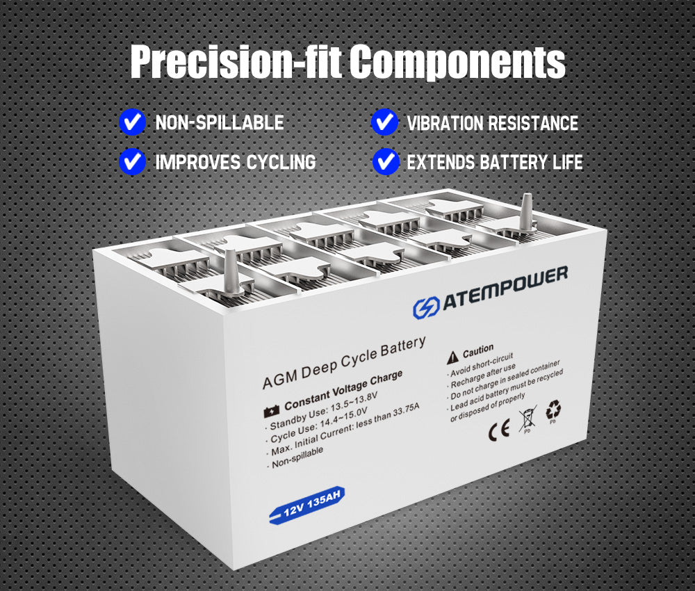 ATEM POWER 135AH AGM Battery 12V AMP Hour SLA Deep Cycle Dual Fridge with Battery Box