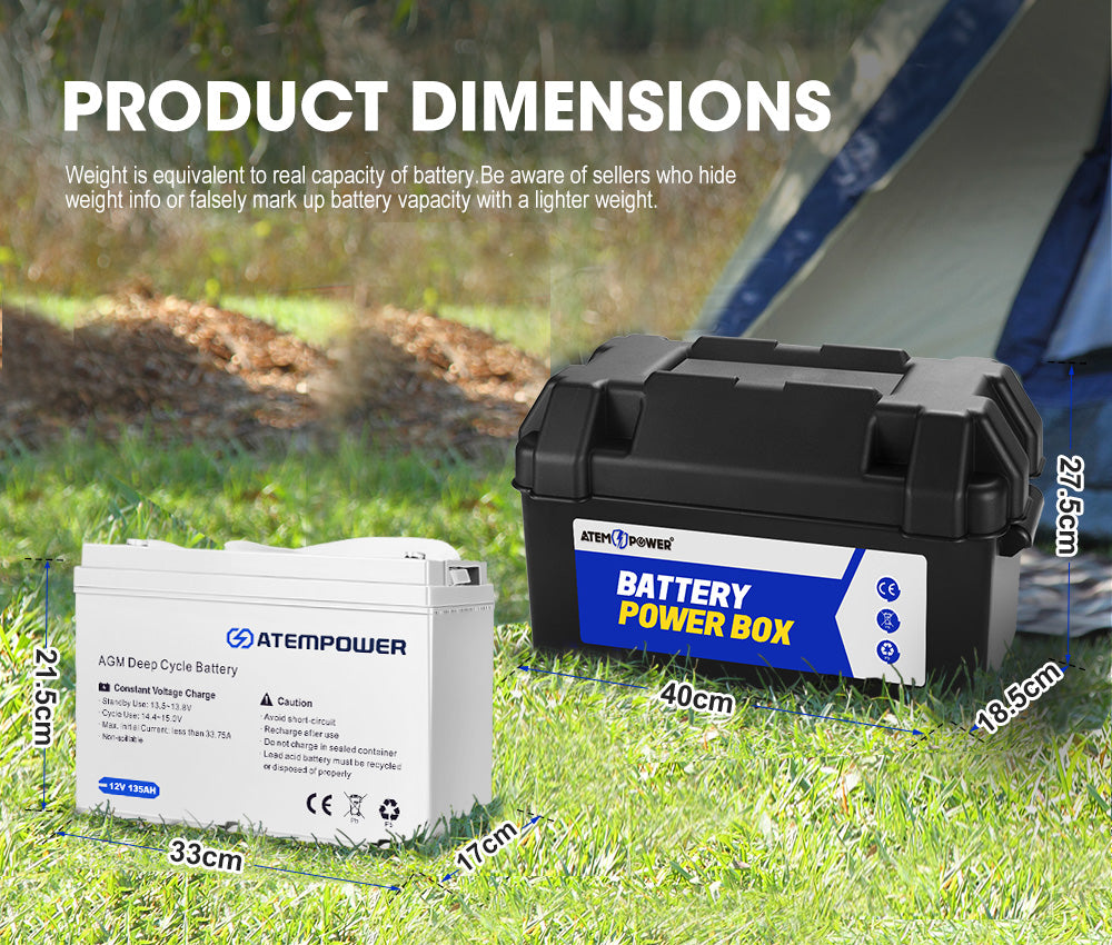ATEM POWER 135AH AGM Battery 12V AMP Hour SLA Deep Cycle Dual Fridge with Battery Box
