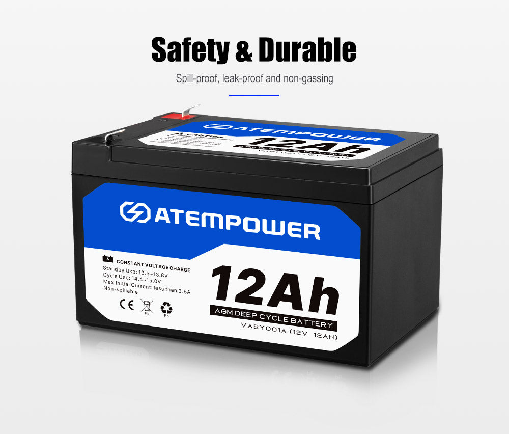 12AH AGM Battery w/ Battery Monitor 12V AMP Lead Acid SLA Deep Cycle Battery