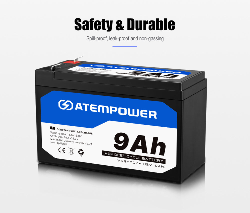 ATEM POWER 12V 9Ah AGM Battery Deep Cycle Acid SLA Solar Power + Battery Box