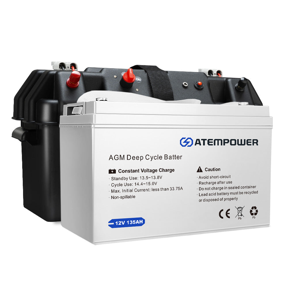 Atem Power 135Ah 12V AGM Deep Cycle Battery Portable + 12V Battery Box Type C
