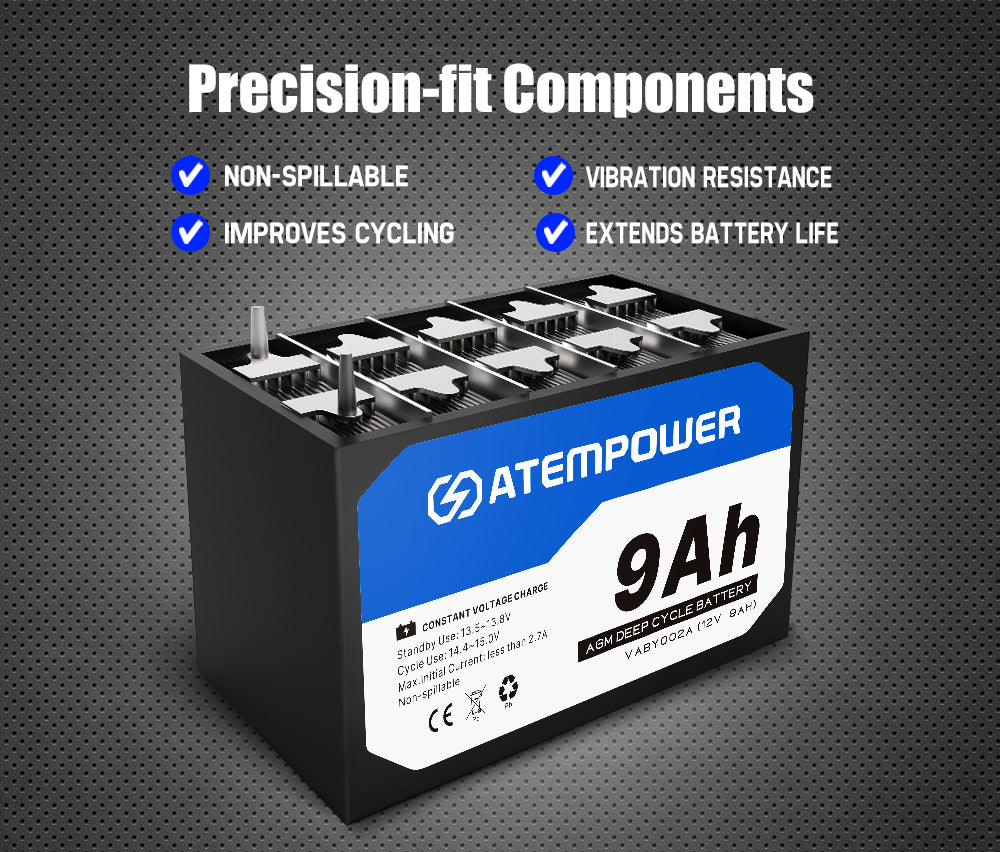ATEM POWER 12V 9AH AGM Battery w/ Battery Monitor AMP Lead Acid SLA Deep Cycle Battery