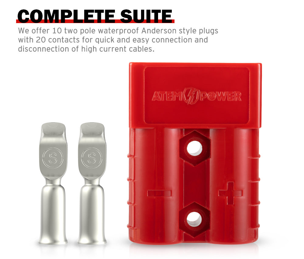 Atem Power 50Pcs Red Anderson Style Plug Connectors 50 AMP 6AWG DC Power 12-24V