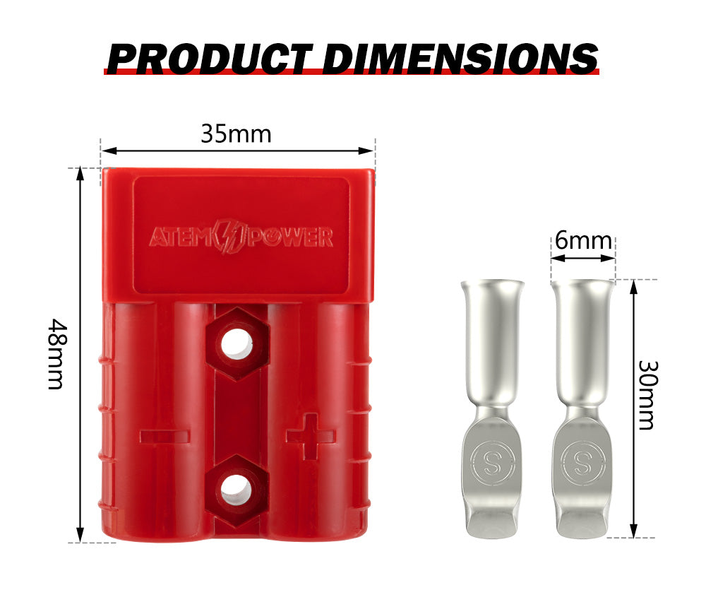 Atem Power 50Pcs Red Anderson Style Plug Connectors 50 AMP 6AWG DC Power 12-24V