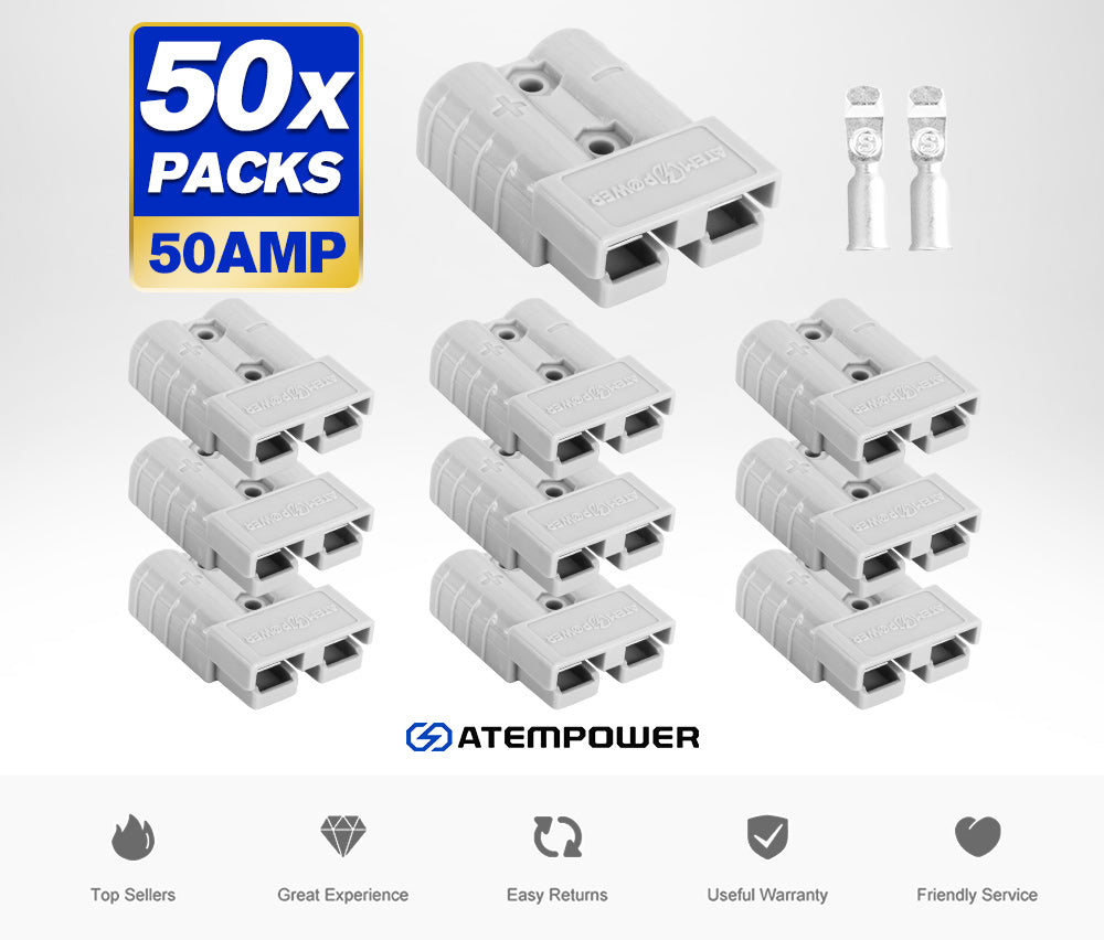ATEM POWER 50Pcs Anderson Style Plug Connectors 50AMP 12-24V 6AWG