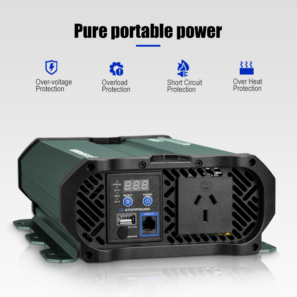 Atem Power 1000W/2000W Pure Sine Wave Inverter 12V to 240V Remote Control Boat