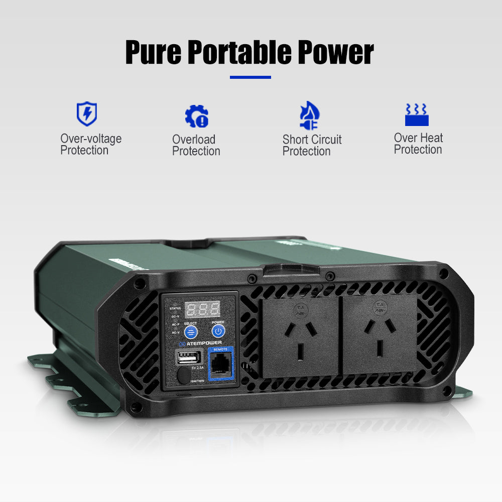 Atem Power 2500W/4900W Pure Sine Wave Inverter 12V to 240V Remote Control Boat