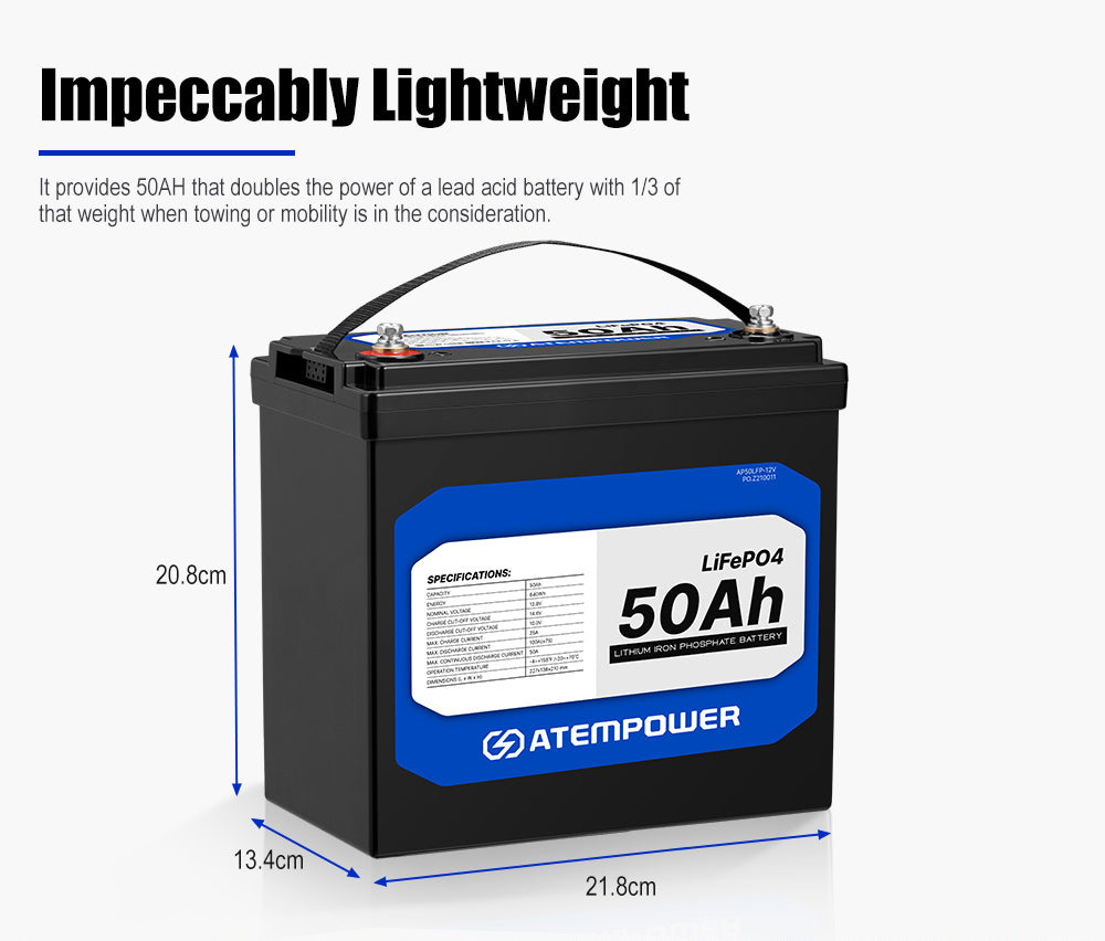 ATEMPOWER 50Ah 12V Lithium Battery LiFePO4 Deep Cycle Marine 4WD Replace AGM