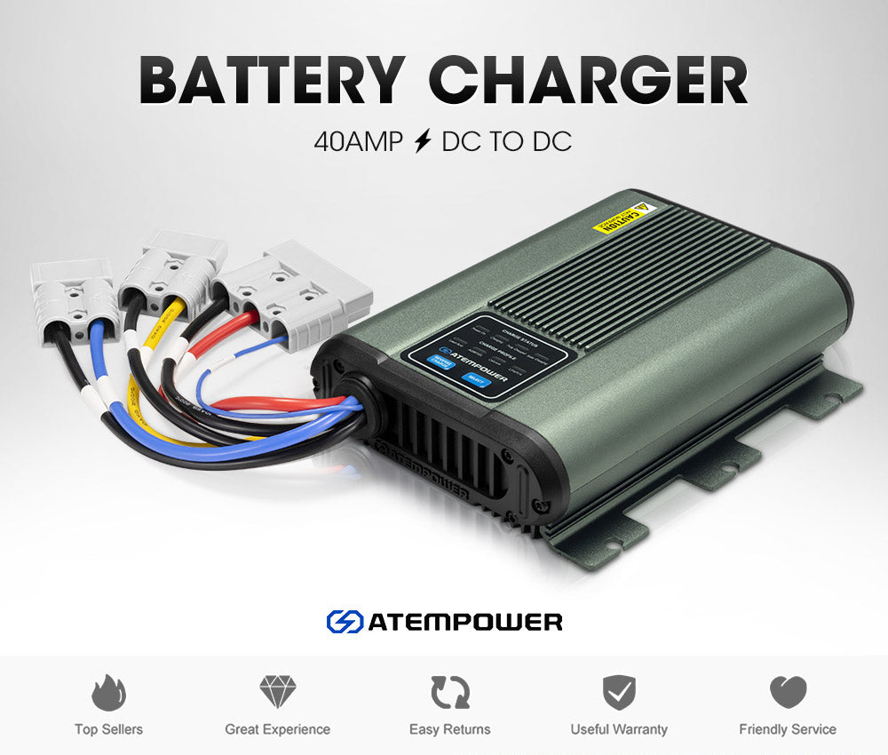 ATEM POWER 12V 40A DC to DC Battery Charger MPPT Dual Battery Lithium LifePO4 AGM