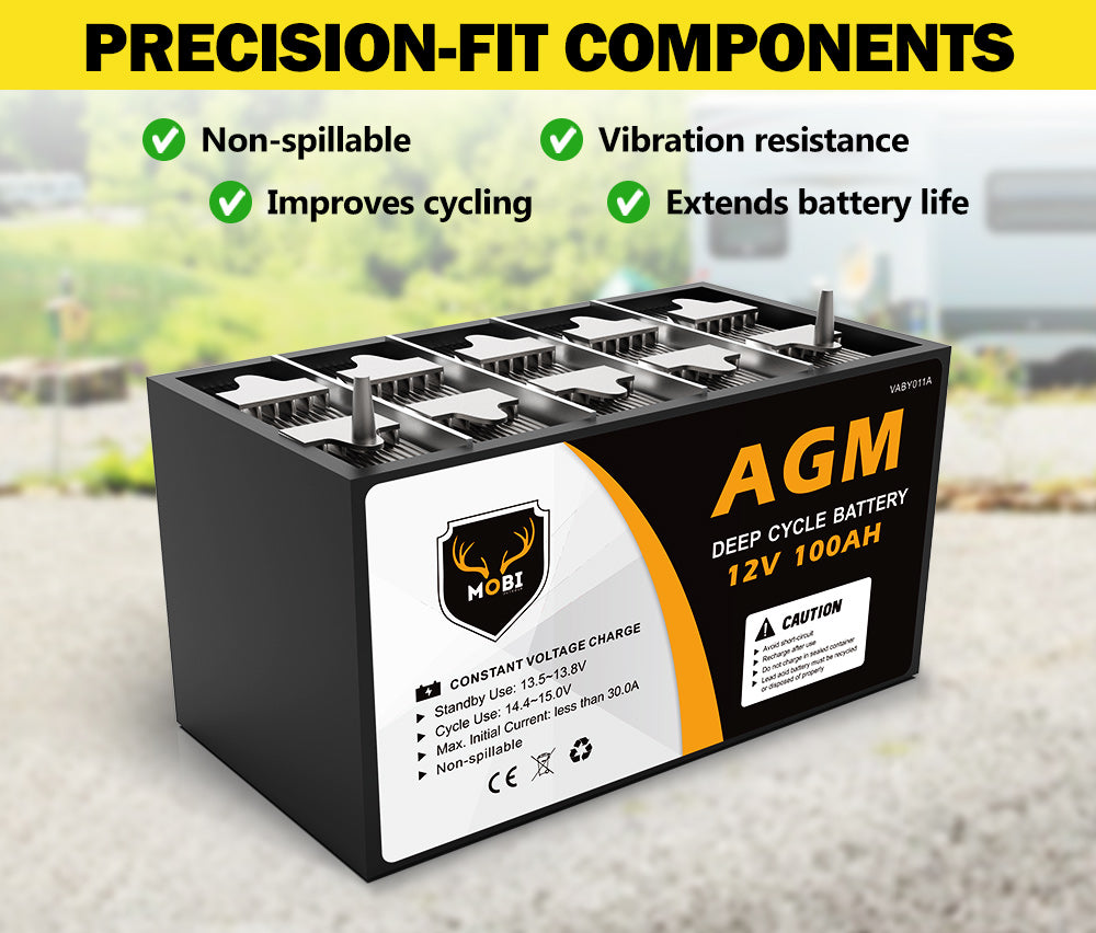 ATEM POWER 100Ah 12V Deep Cycle Battery & Battery Box 12V AGM Marine Sealed Power Solar